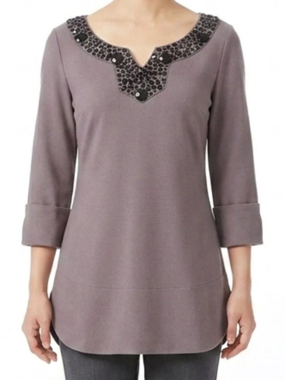 BCBG Wool Blend Embellished Neckline Tunic Top- Sz. Sm